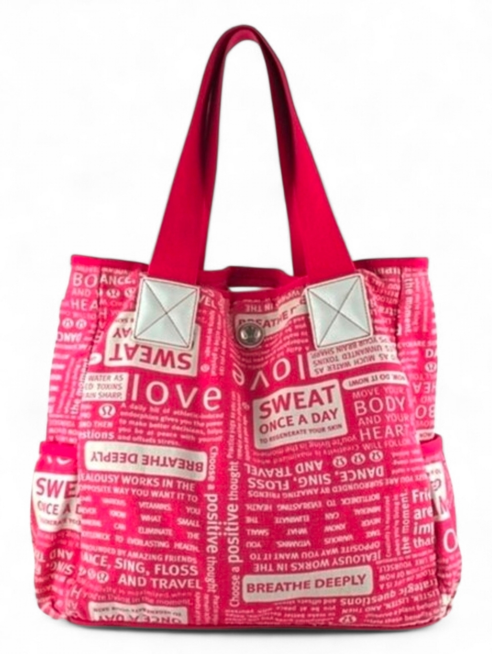 Lululemon Rare Manifesto Canvas Shoulder Bag Pink White Print Washable Pouch